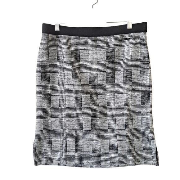 Jones New York Black & White Elastic Waist Plaid / Check Knit Mini Skirt -Size L - Picture 1 of 10